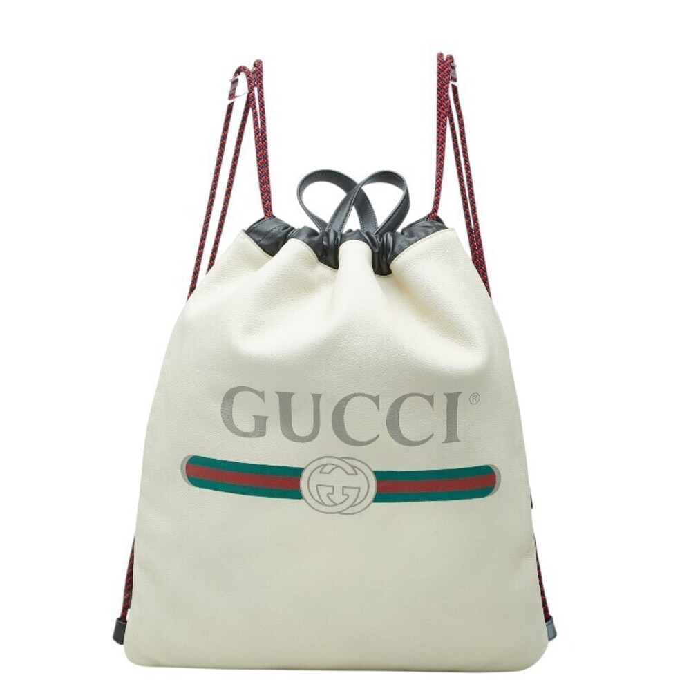 Gucci Sherry Drawstring Backpack Ivory White Leather